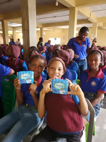 Girls with their sanitary pads