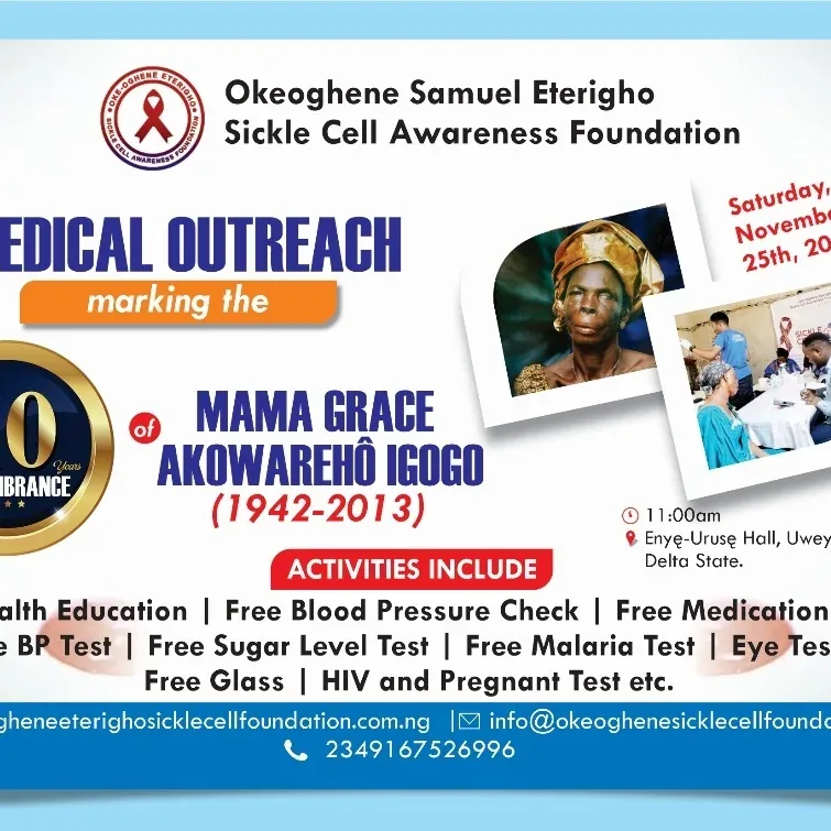 Our flyer for the medical outreach marking the 10th remembrance of Mama Grace Akowarehọ Igogo
