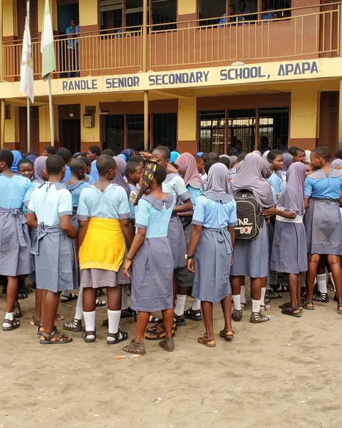 Students gathered in front of Randle Senior Secondary School, Apapa